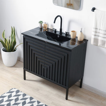 Rowan Geometric Modern Transitional 2-Shelf Bath Vanity Cabinet Only (Sink Basin Not Included)